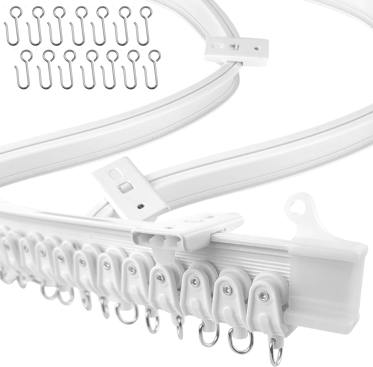 UrbanRed Flexible Bendable Ceiling Curtain Track, 16.4FT (5m), Mount for Rail with Curtain Tracks System, Room Divider, Curtains Rod, RV Ceiling Track for Curtains, White