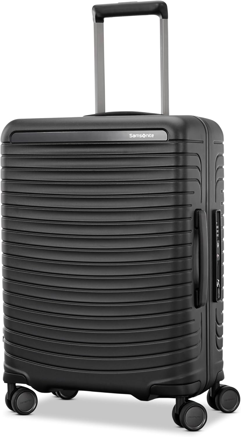 Framelock Max 21” Carry-On Hardshell Zipperless Luggage - Highly Secure Integrated Eazylock™ Mechanism - RightHeight™ Adjustable Handle System - 360° Spinner Wheels - Airline Approved - Asphalt Black
