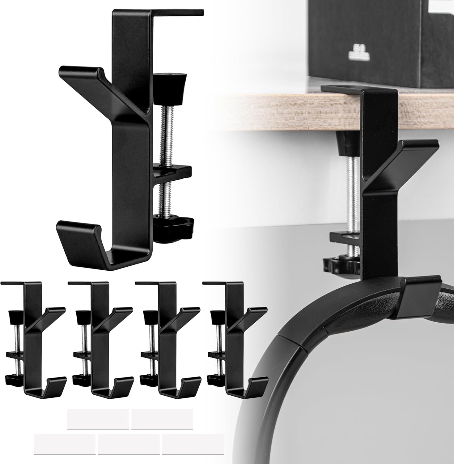 5 Pack Garland Stocking Hangers for Mantel, 2 in 1 No Drill Stocking Hooks, Adjustable Heavy Duty Fireplace Mantel Garland Hanger with Dual Hooks for Chrismas Holiday Decorations (Black)