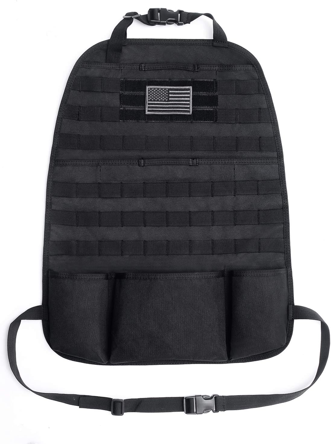 Tacticool Car Seat Back Organizer - Upgraded Tactical Molle Vehicle Panel Universal Fit Car Seat Cover Protector with Extra USA Flag Patch (Black)