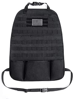 Tacticool Car Seat Back Organizer - Upgraded Tactical Molle Vehicle Panel Universal Fit Car Seat Cover Protector with Extra USA Flag Patch (Black)