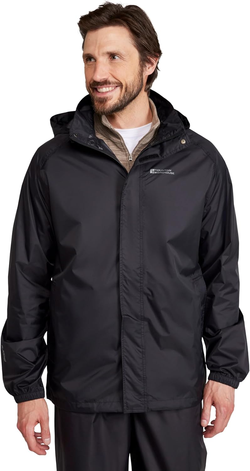 Mountain Warehouse Pakka Mens Waterproof Packable Jacket - IsoDry, Lightweight & Breathable Raincoat with Taped Seams & Packaway Bag - For Spring Summer & Travel