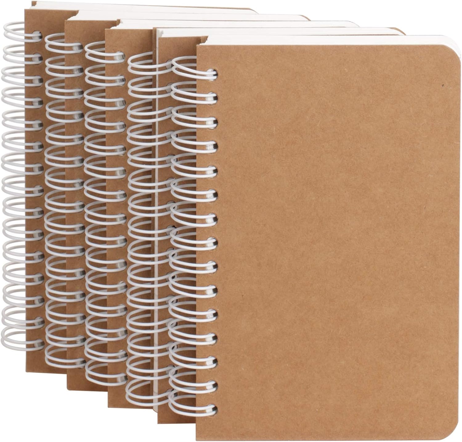 Spiral Notebook, 5 Pack Aesthetic Notebooks Spiral Journal Notepad Kraft Cover Lay Flat Sketchbook Journals for Writing Drawing Note Taking, 3.5”x5.5”, 180 Blank Pages, 90 Sheets