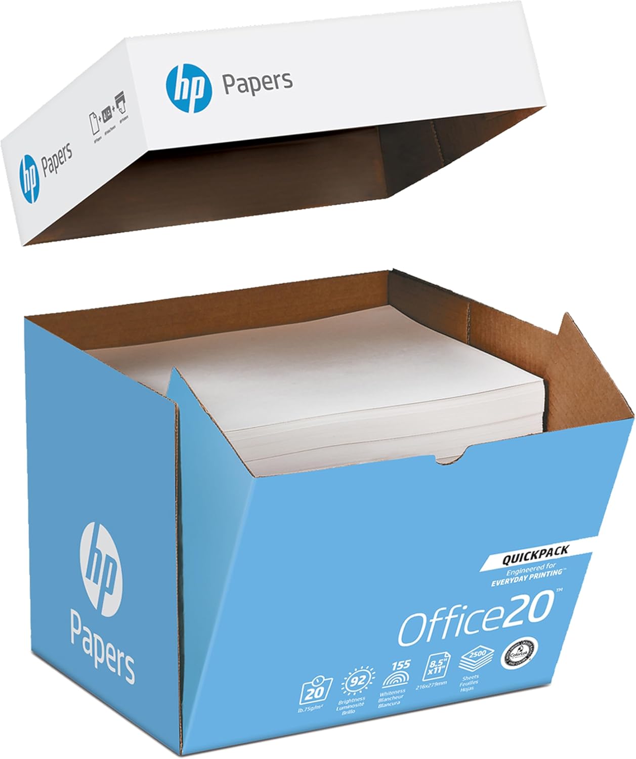 HP Papers | 8.5 x 11 Paper | Office 20 lb | Quickpack Case - No Ream Wrap- 2,500 Sheets | 92 Bright | Made in USA - FSC Certified | 112103C
