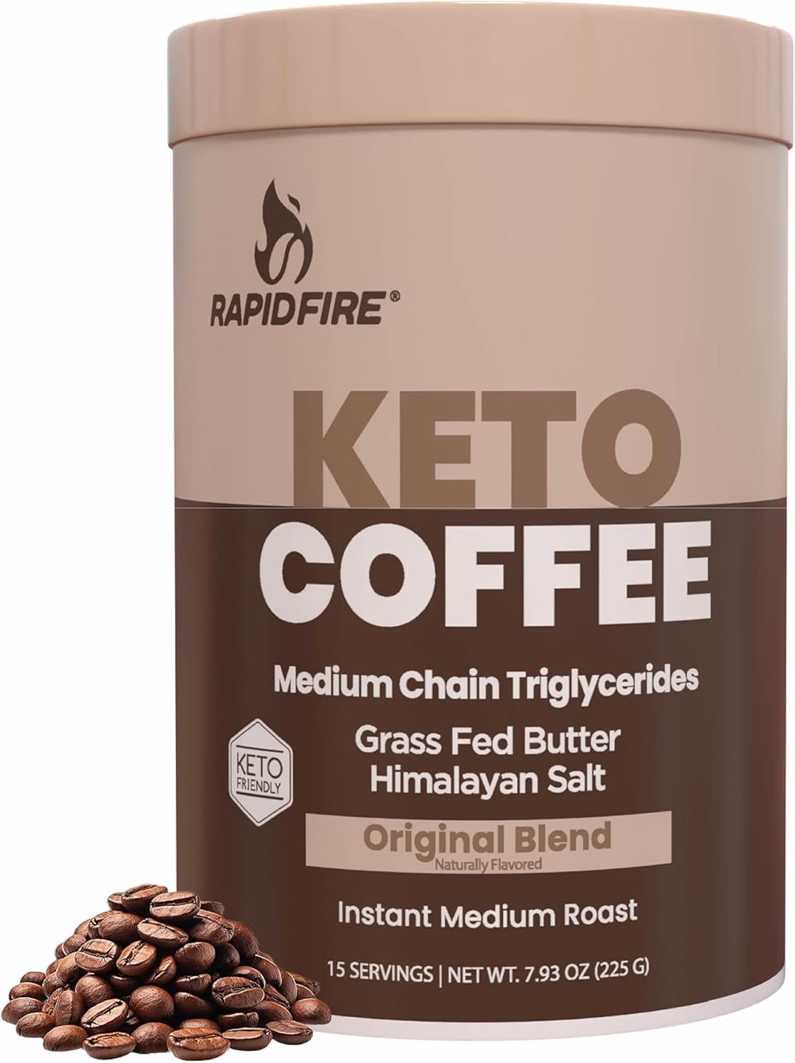 Rapid Fire Ketogenic Fair Trade Instant Keto Coffee Mix Supports Energy Metabolism Weight Loss Ketogenic Diet Canister 15 servings, Original, 7.93 Ounce