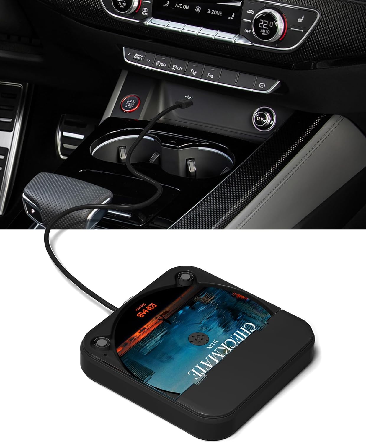 Portable Car CD Player with USB/AUX Port,External CD Player Compatible with Car Radio Stereo, Laptop, TV, Computer,Universal for Vehicle with Adapter (Black)