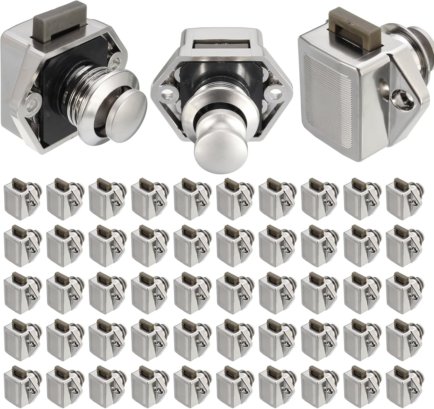 SyLabY 100 Pieces 20mm Mini Push Button Lock Chrome Cabinet Door Catch Keyless Cupboard Latch RV Drawer Locks for Motorhome Camper Caravan Home Yachts Furniture Hardware Accessories