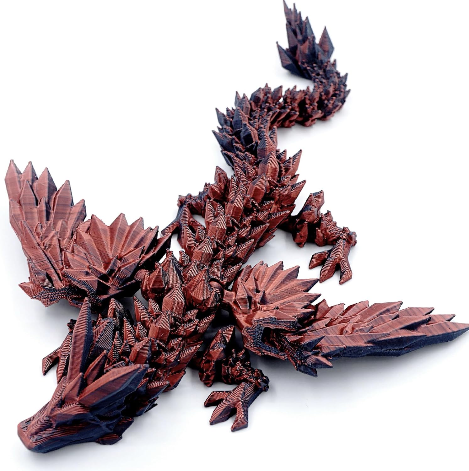 3D Printed Dragon with Wings, 3D Dragon 9" Articulated Winged Dragon for Home Office Decor Executive Desk Toys, Black Red