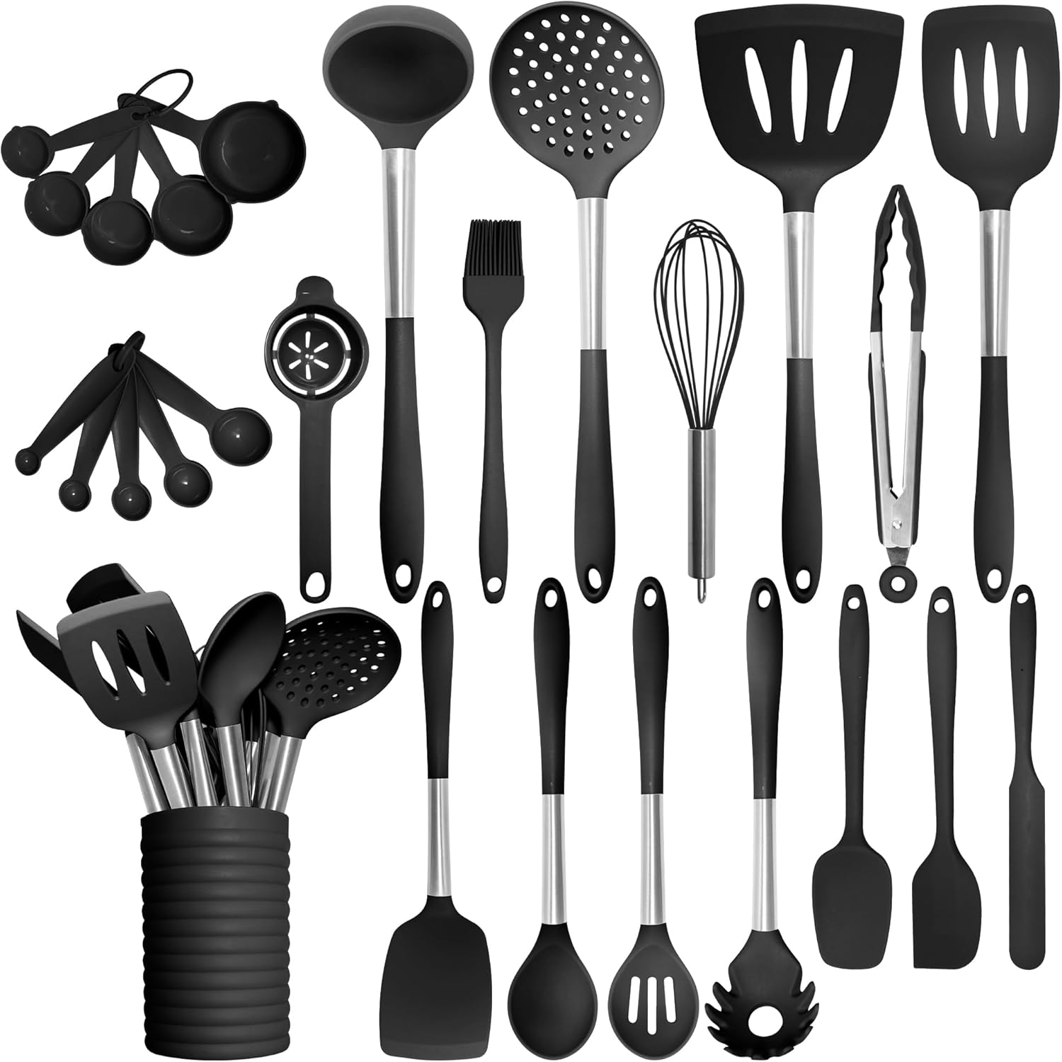 Home Hero Silicone Kitchen Utensils Set, Dishwasher Safe Stainless Steel, Utensils For Cooking, Spatula Set Silicone Heat Resistant (26 Pcs - Black)