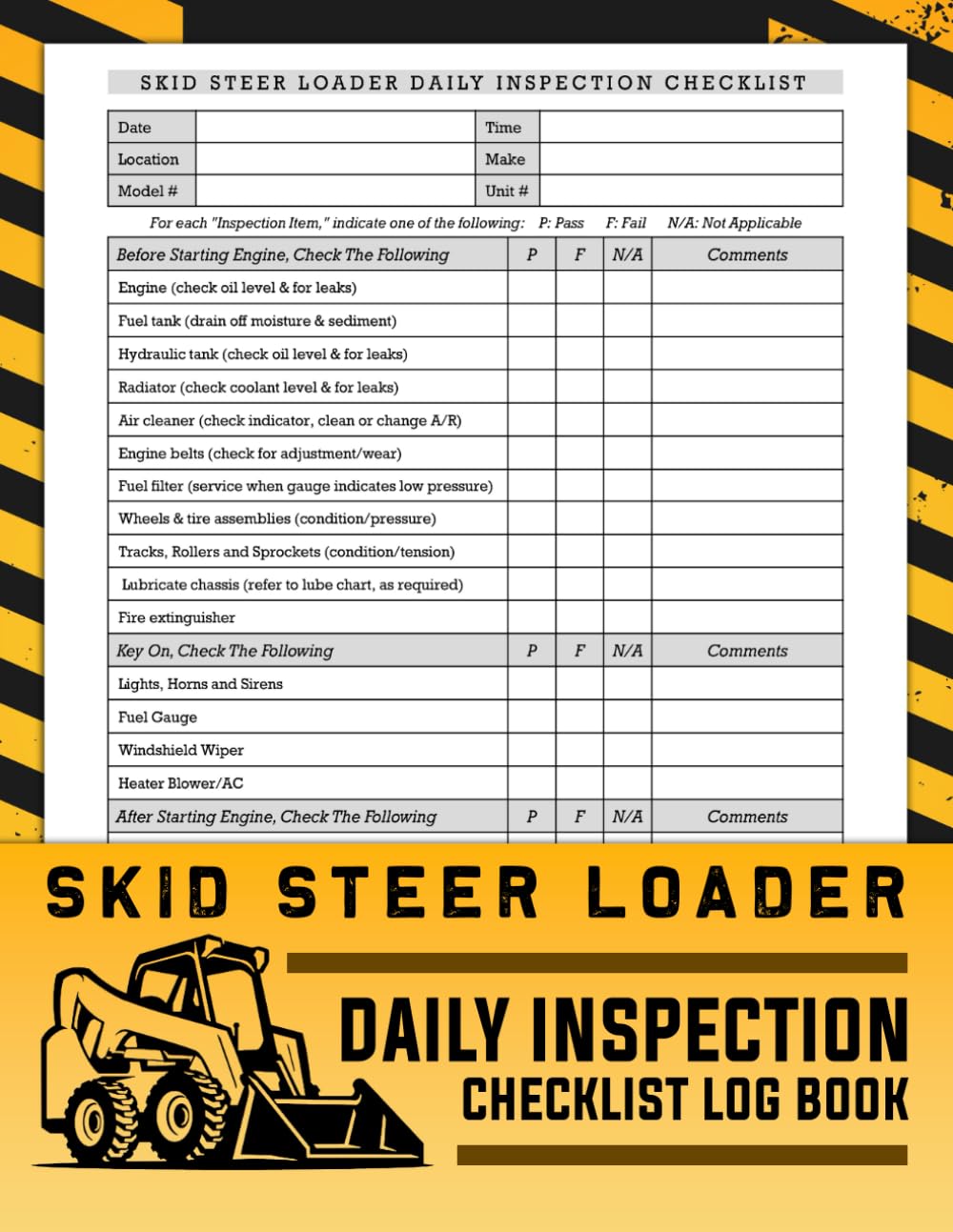 Skid Steer Loader Daily Inspection Checklist Log Book