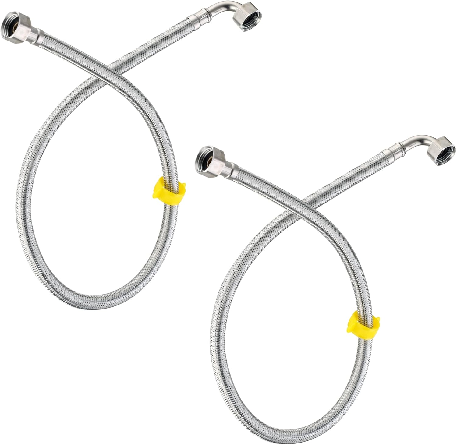 LEADAHEAD Pack of 2 Flexible Pipe Contectors Elbow 1/2”(90°) x 1/2” BSP 80cm Long Elbowed Stainless Steel Braided Flexible Hose Pipes Tail DIY Repalcement for Boilers Plumbing Bathrooms Kitchens
