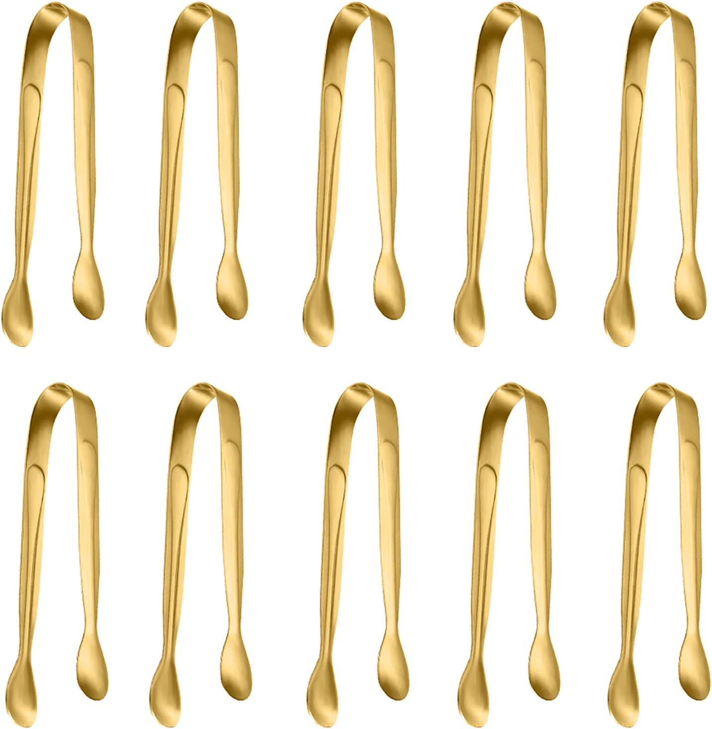 10 Pack Small Ice Tongs Sugar Tongs, Stainless Steel Mini Serving Appetizers Tongs for Party Coffee Tea Wine Bar Kitchen (Golden)