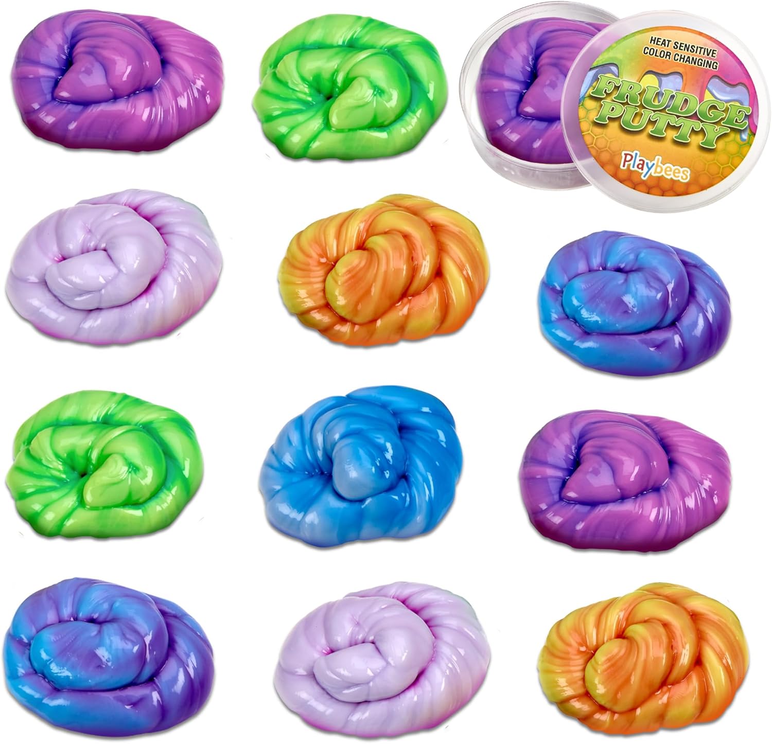 Playbees Color Changing Therapy Putty 12 Pack - Silly Mini Putty Thinking Slime for Sensory Play, Educational Games, Fidget Putty 8-15 - Heat Sensitive Magical Color Shifts - Slime Favors 0.5 Oz