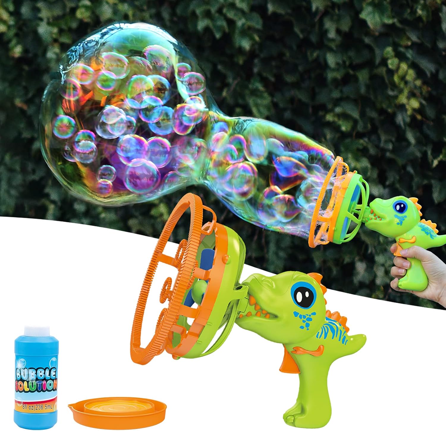 Bubble Gun Bubble Machine Dinosaur Bubble Blower Toy for Kids, Portable Bubble Blaster with Bubble Solution, Giant Bubbles for Toddlers, Birthday Toy Gift for 3 4 5 6 7 8 9 Years Old Boys and Girls