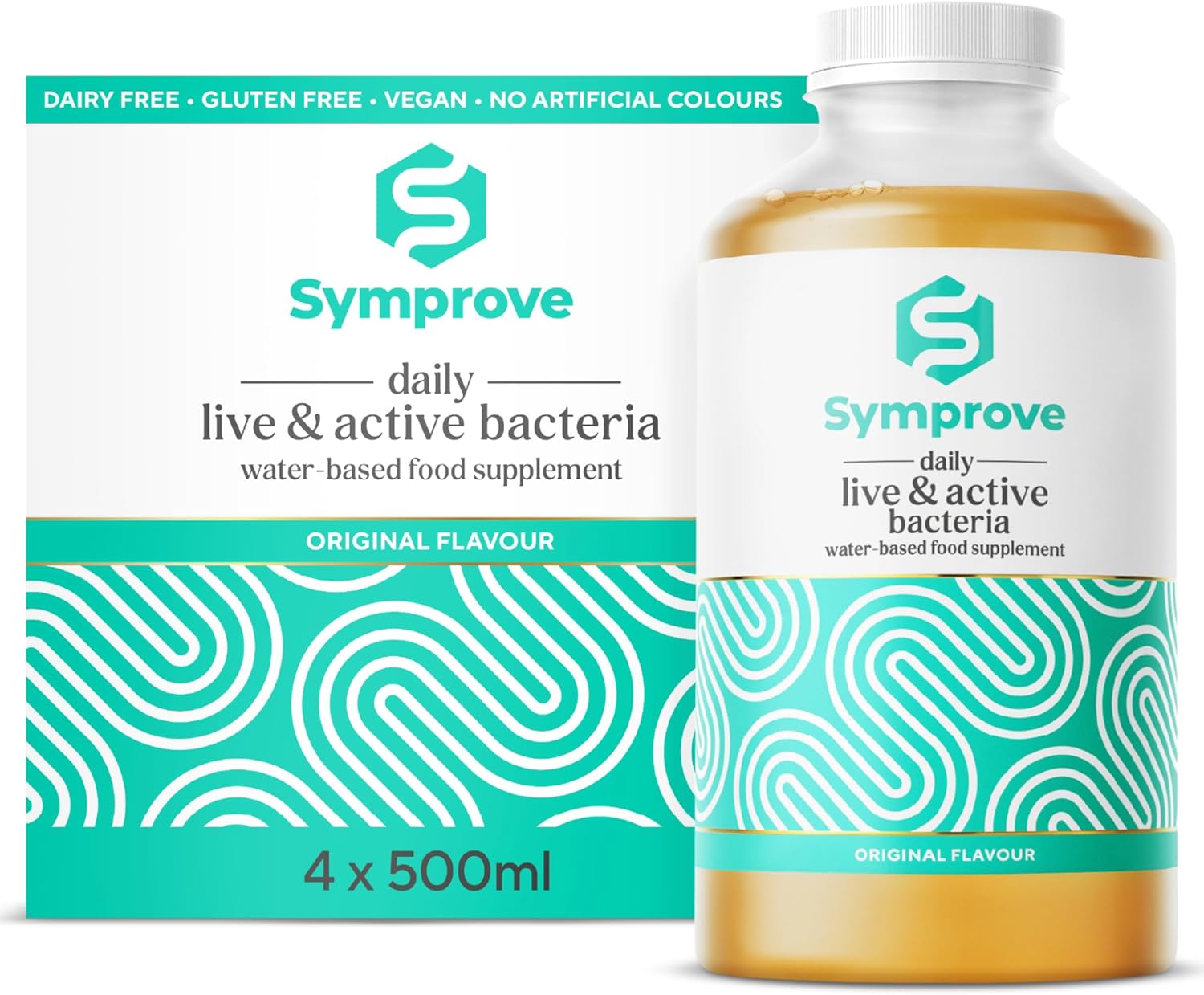 Symprove Original 4-Week Pack | Daily Essential Gut Health Supplement | Probiotic Drink with Live Bacteria, Vegan | 4x500ml
