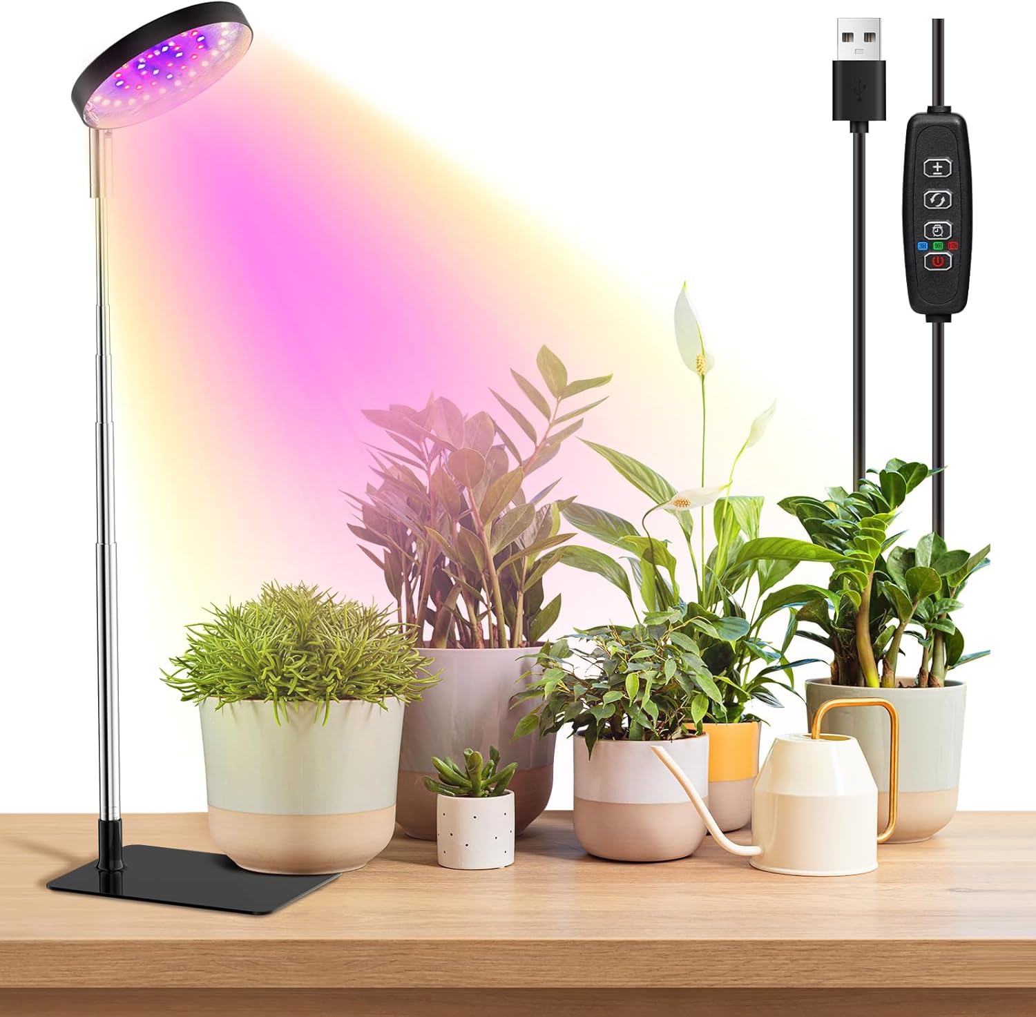 YUYMIKA Grow Lights for Indoor Plants Full Spectrum, 48 LEDs Plant Light for Indoor Plants with 2 Mounting Options, 3 Optional Spectrums, 3/9/12Hrs, 10 Brightness, 7"-26" Height Adjustable (Black)