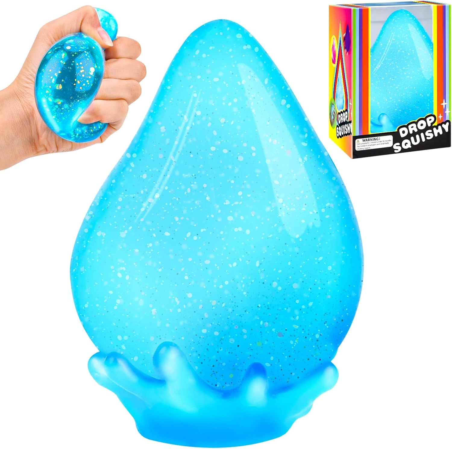 Raindrop Stress Balls, Squishy Fidget Toys for Kids, Glitter Raindrop Gumdrop Squeeze Balls with Removable Base, Adults Stress Relief Water Drop Slow Rebound Sensory Balls Stress Toys