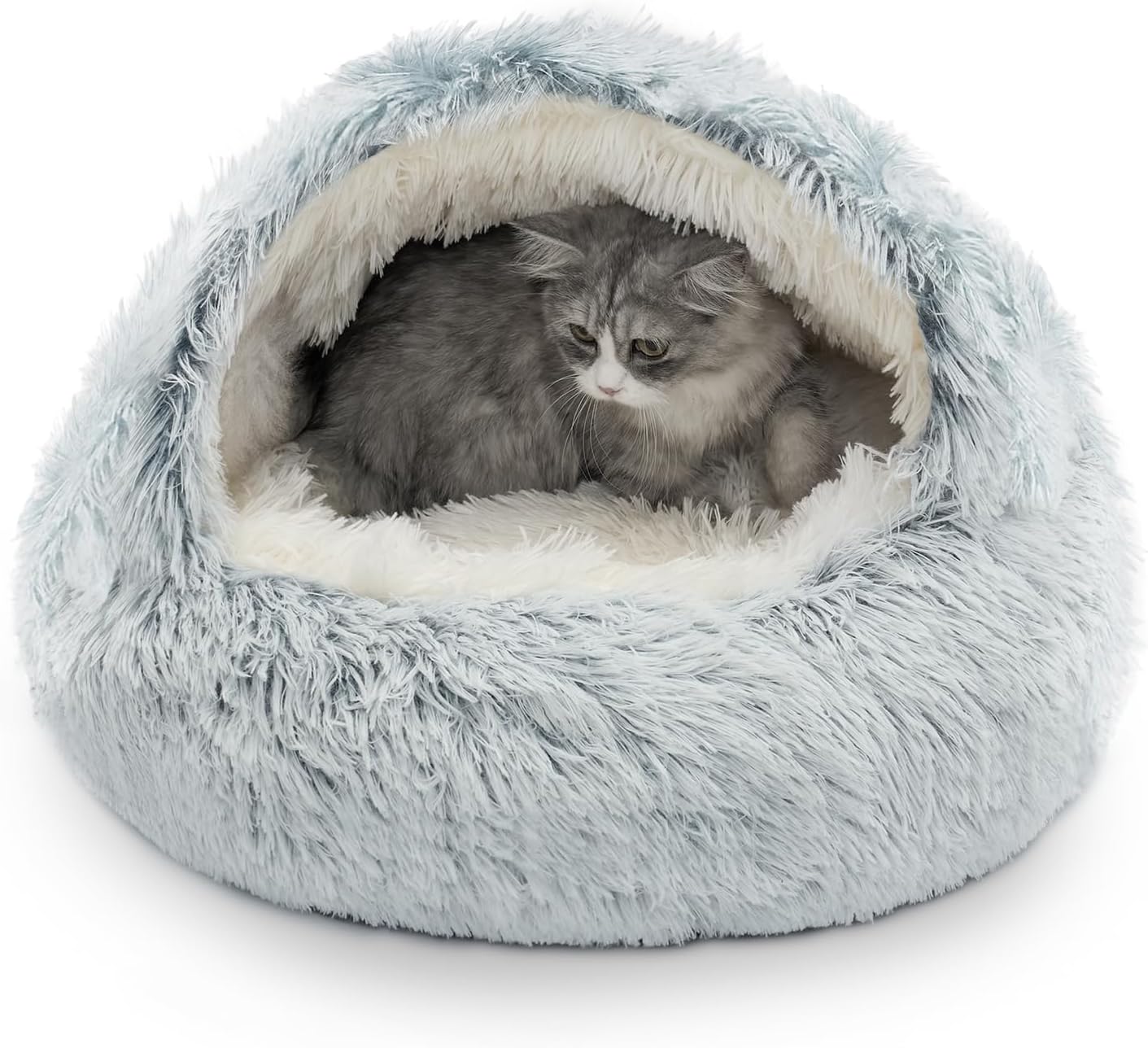 CATISM Cat Bed - for Indoor Large Cat Cave Dog Bed Washable Non-Slip Cats Igloo Pod Windproof Fluffy Nesting for Pets(Grey, L)