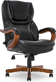 Serta® Conway Big & Tall Executive Office Chair, Ergonomic High-Back with Adjustable Lumbar, Semi Plush Cushion and Body Pillows, Padded Armrests, Wooden Swivel Base, Bonded Leather, Black
