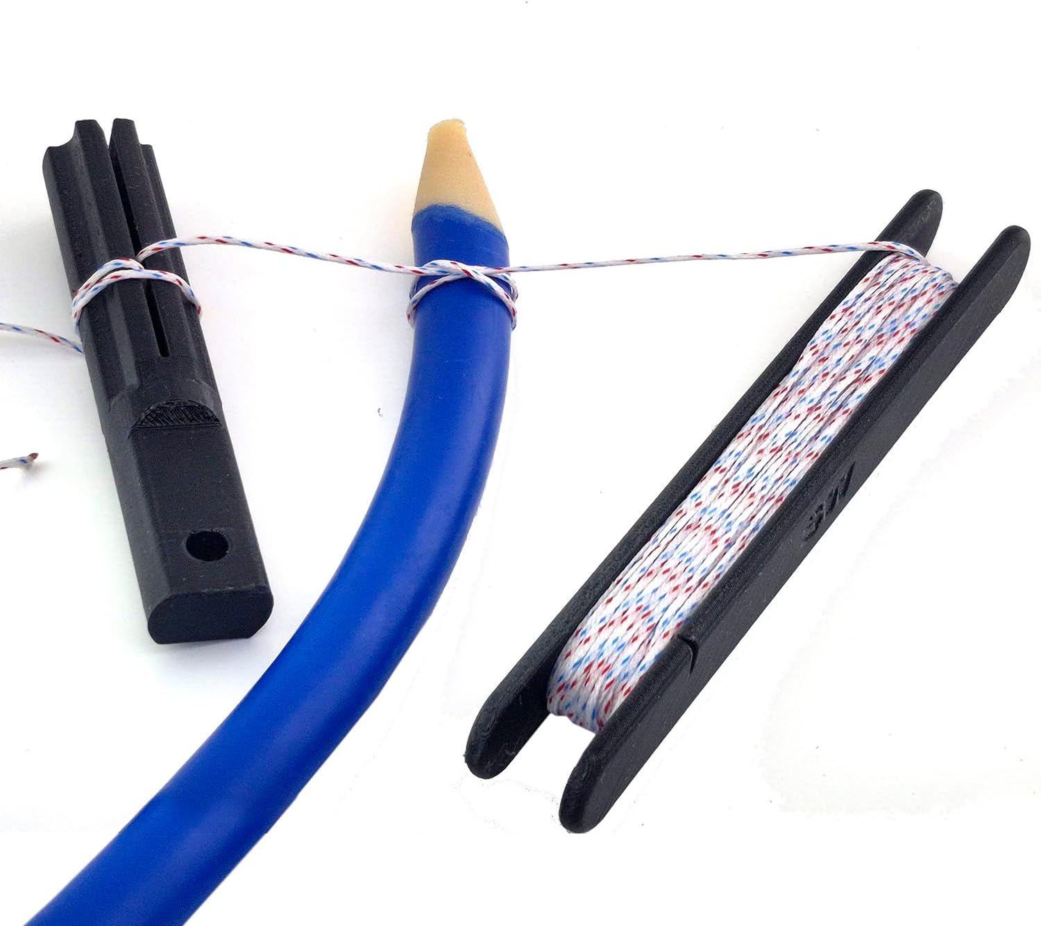 Speargun Rubber Band Tying Tool Kit – Line Holder, Pulling Tool & 40ft of 132lb Waxed Dacron Line – for Speargun Wishbone Tying & Constrictor Knots – Made in USA