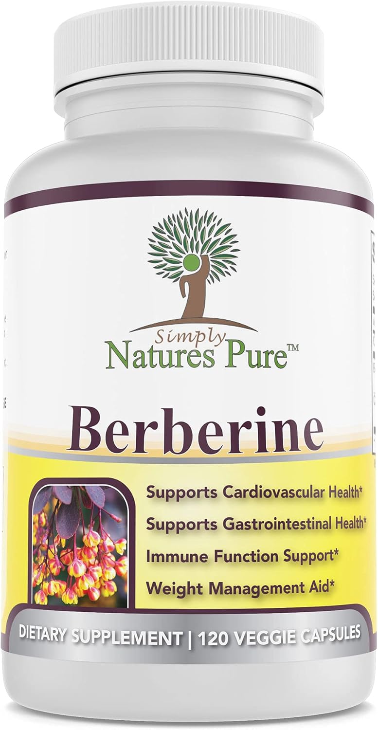 Simply Natures Pure Premium Berberine HCl 500mg - 120 Capsules - Cardiovascular Gastrointestinal Immune Support - Chromium Cinnamon