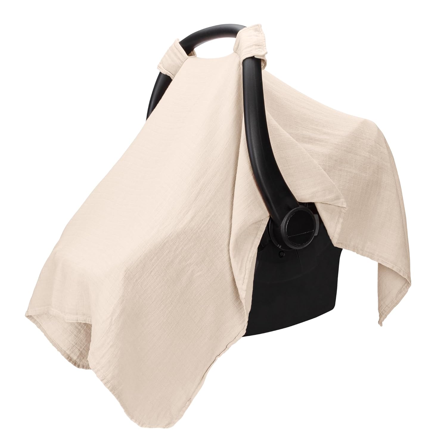 Comfy Cubs Baby Car Seat Cover - Soft, Breathable Bamboo Rayon and Muslin Cotton Blend - Lightweight Canopy for Sun, Bug, and Comfort Protection - Large Size Infant Seat Cover in Sand Design