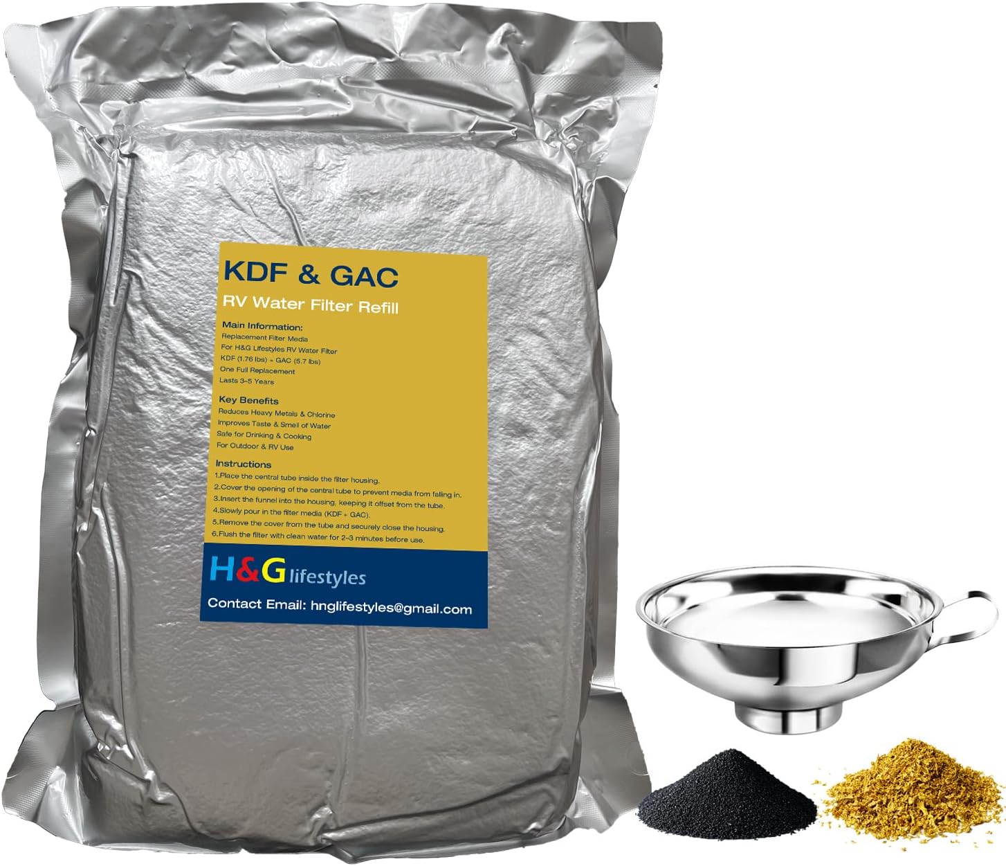 H&G Lifestyles KDF 55 Activated Granular Carbon Charcoal,RV Water Filter Media,Refill for RV Water Filter,Remove Heavy Metal Chlorine Odor Improve Water Taste,Water Filtration Replacement