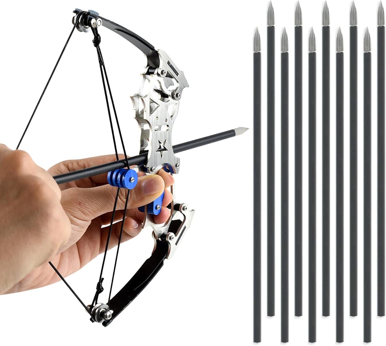 Mini Archery Bow Set Right Hand Mini Compound Bow Mini Hunting Bow Metal Material Catapult RH/LH for Hunting Shooting Practice Archery