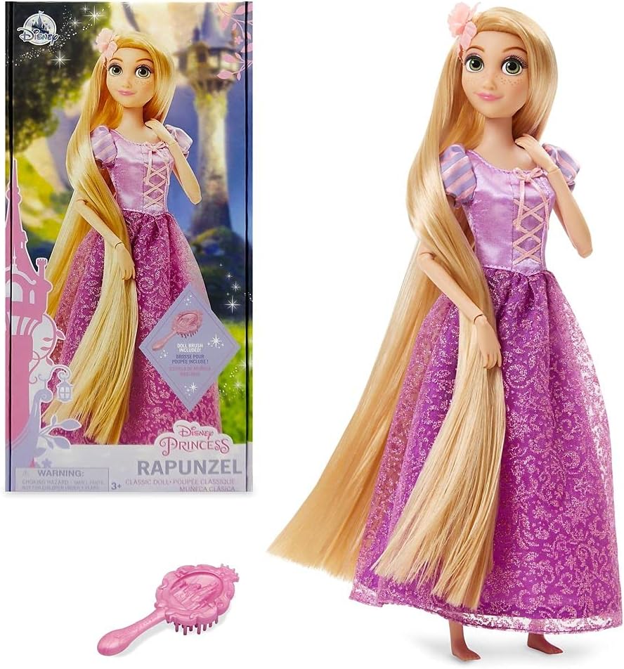 Disney Store Girl's Disney Princess Classic Doll (Rapunzel from Tangled), 11 Inches, Includes Brush with Molded Details, Fully Posable Toy in Classic Outfit - Disney Princess Toys