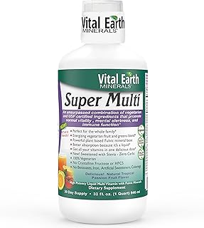 Vital Earth Minerals Super Multi – Liquid Multivitamins for Women, Men & Kids, Liquid Vitamins with Fulvic Acid for Better Absorption, MTHFR Support, 32 Oz + 1 Oz Cup