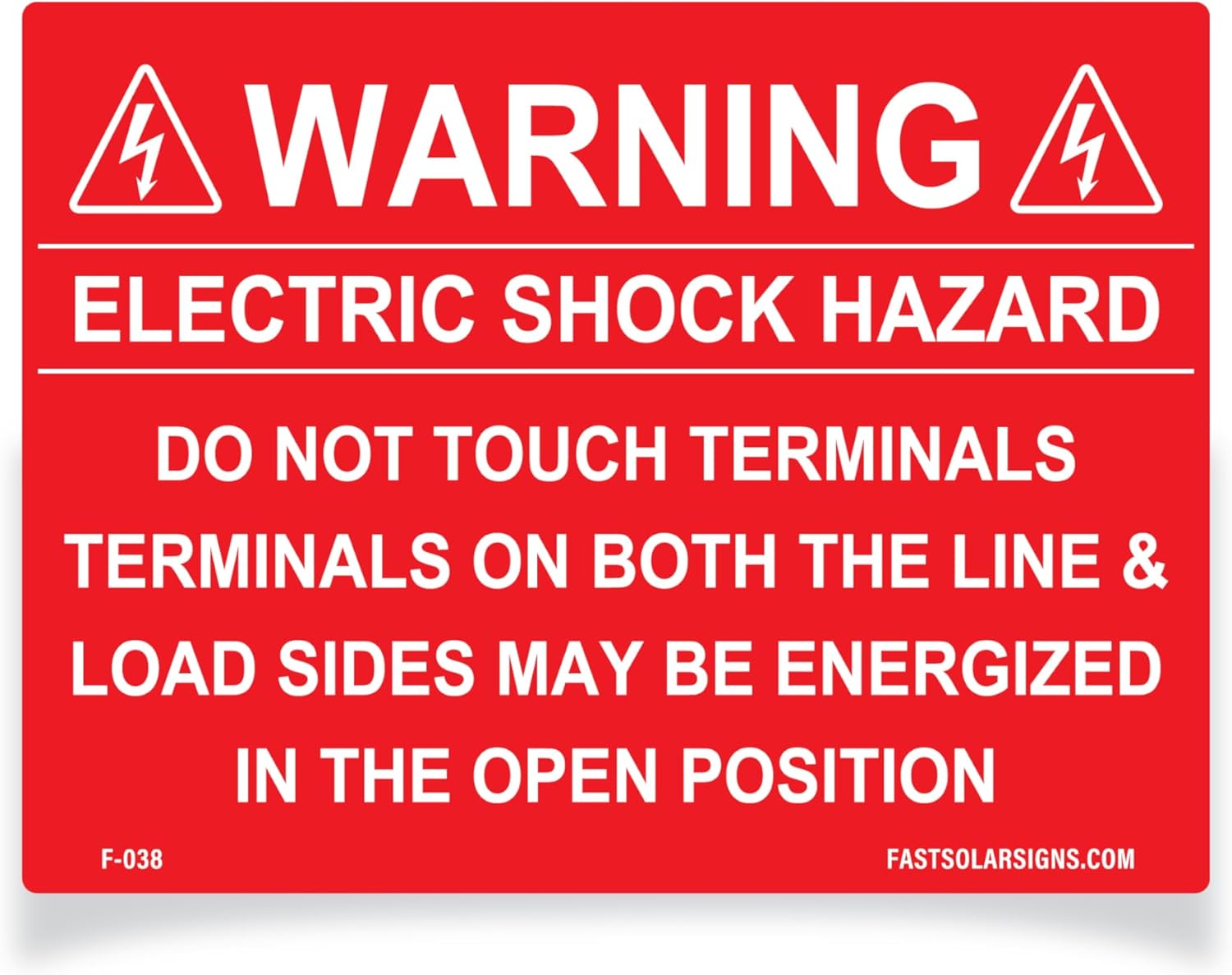 Warning: Electric Shock Hazard Do not touch terminals, terminals on both the line and load sides may be energized in the open position | Set of 8 | F-038