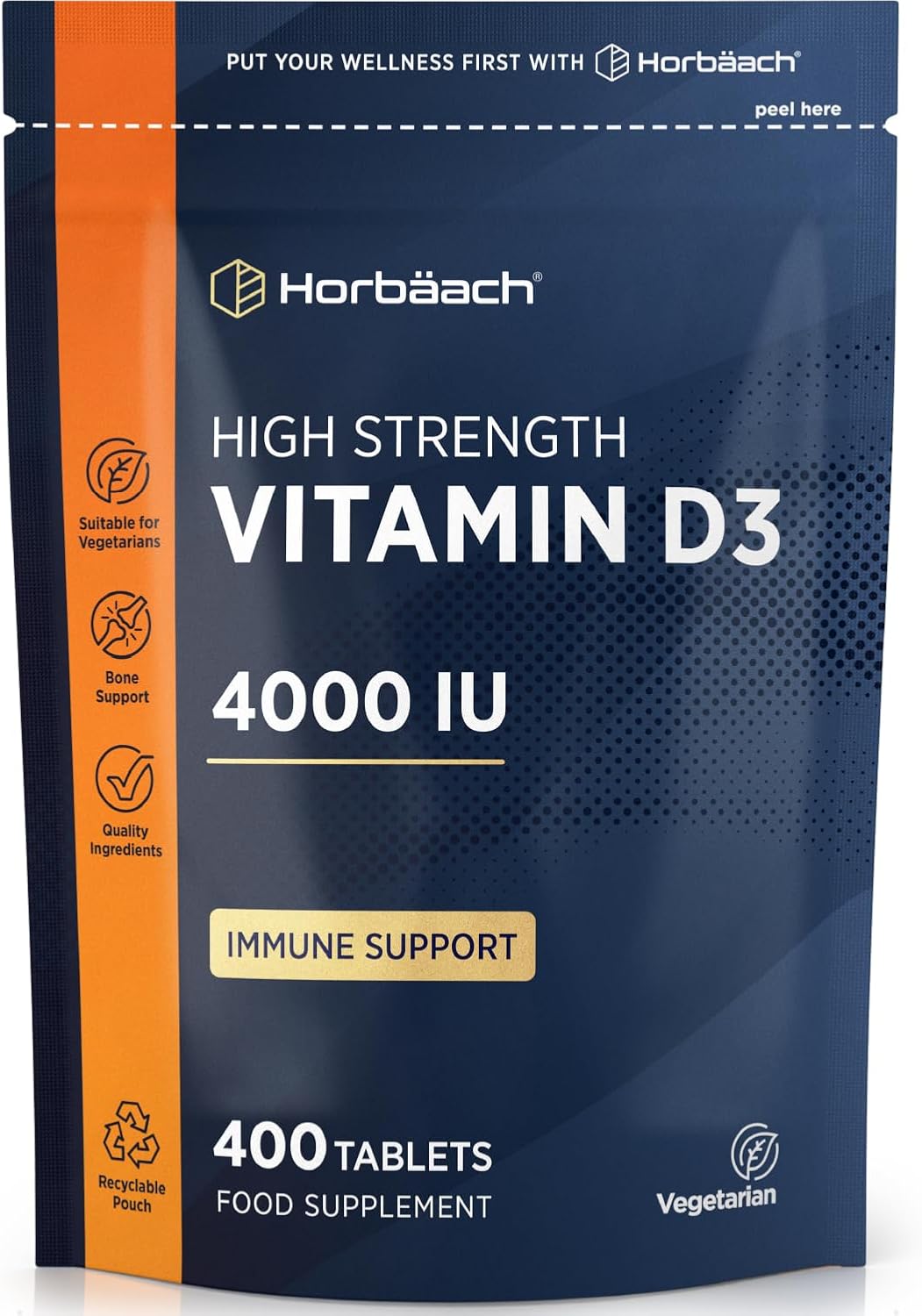 Vitamin D Tablets 4000IU | 400 Count | High Strength Vitamin D3 Supplement | Vegetarian | by Horbaach