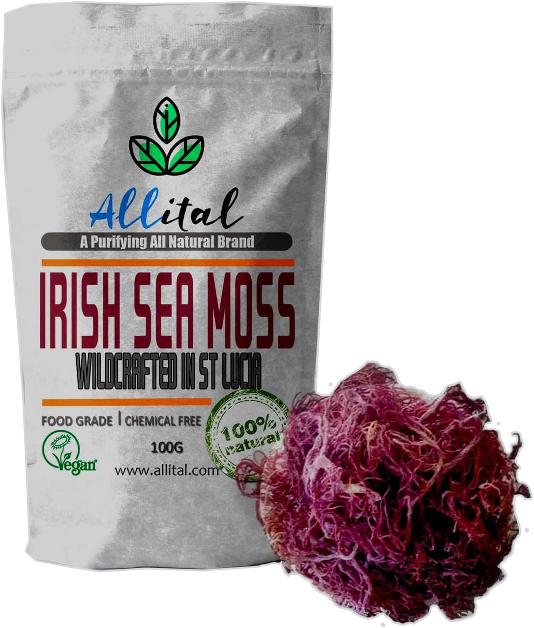 Purple Sea Moss - Raw Wildcrafted St Lucian, 100G Purple Irish SeaMoss, Non GMO, Full of Minerals, Great for Smoothies, Soups, Salads…