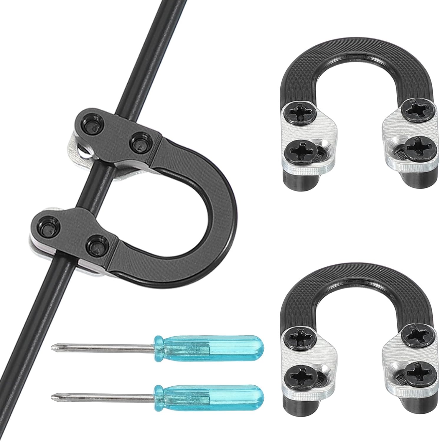 PATIKIL Archery D Loop, 2 Set Compound Bow Metal U Nock D Ring Nocking Release Accessories with Screwdrivers Screws for Shooting Hunting, Black