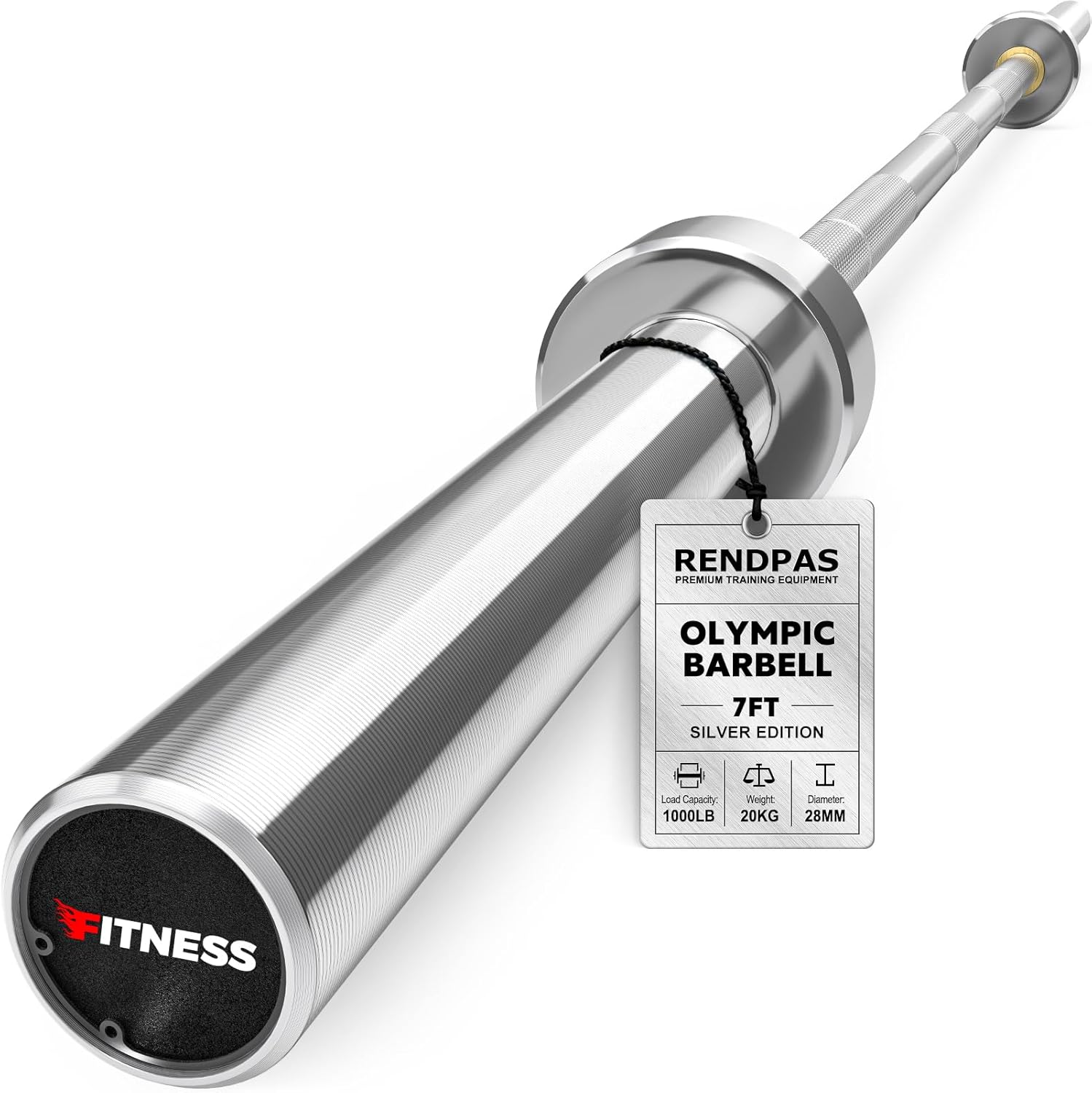 7FT Olympic Barbell Bar 45lb (20kg), 2-Inch 1000 lb High Capacity Weight Bar for Powerlifting, Alloy Steel with Needle Bearings