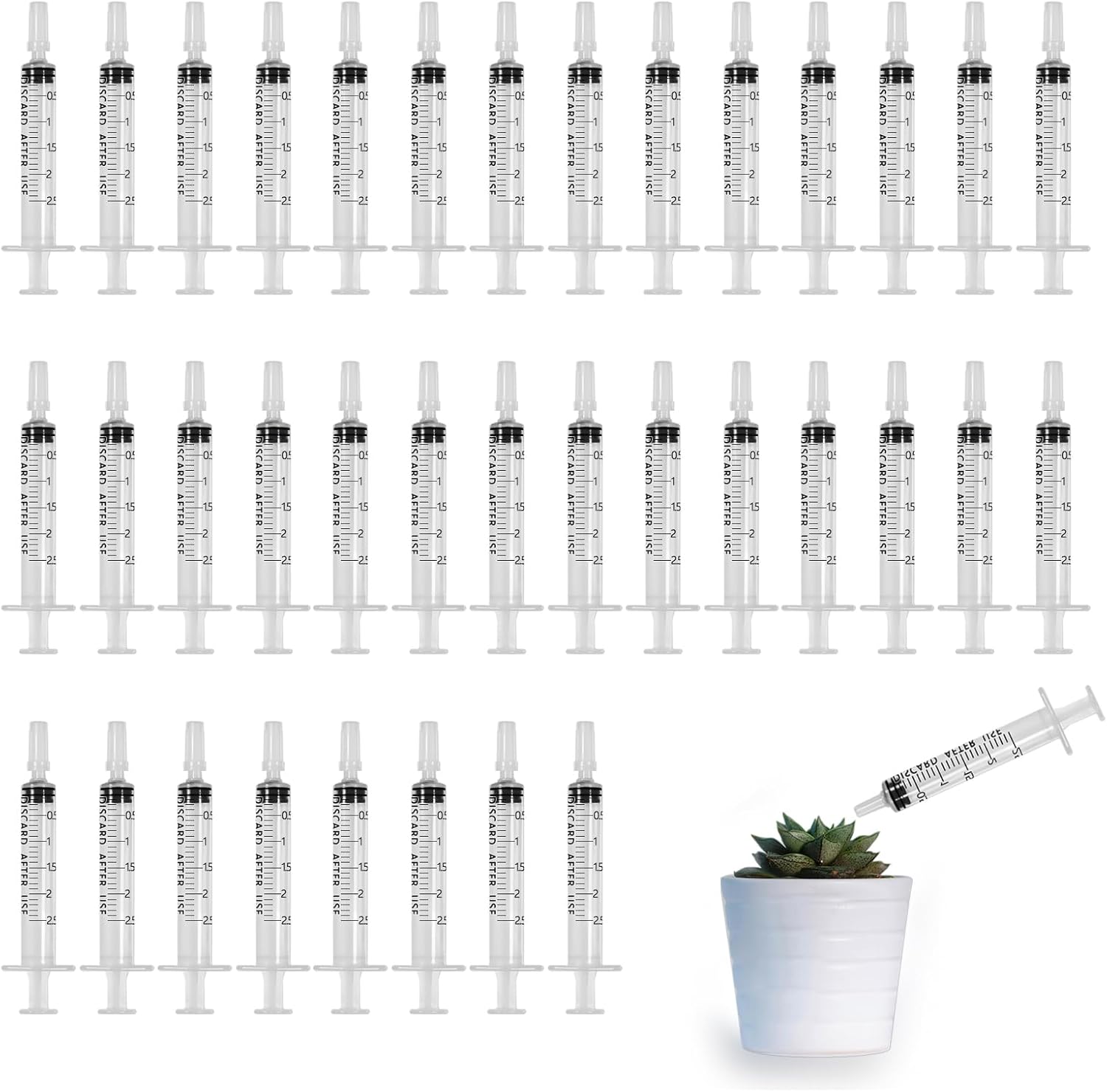 36 Pieces Plastic Measuring Syringe, 2.5ML Syringes Sterile Individually Wrapped, No Needle Syringe Set with Sealing Cap, for Scientific Lab Liquid Measuring Watering Feeding