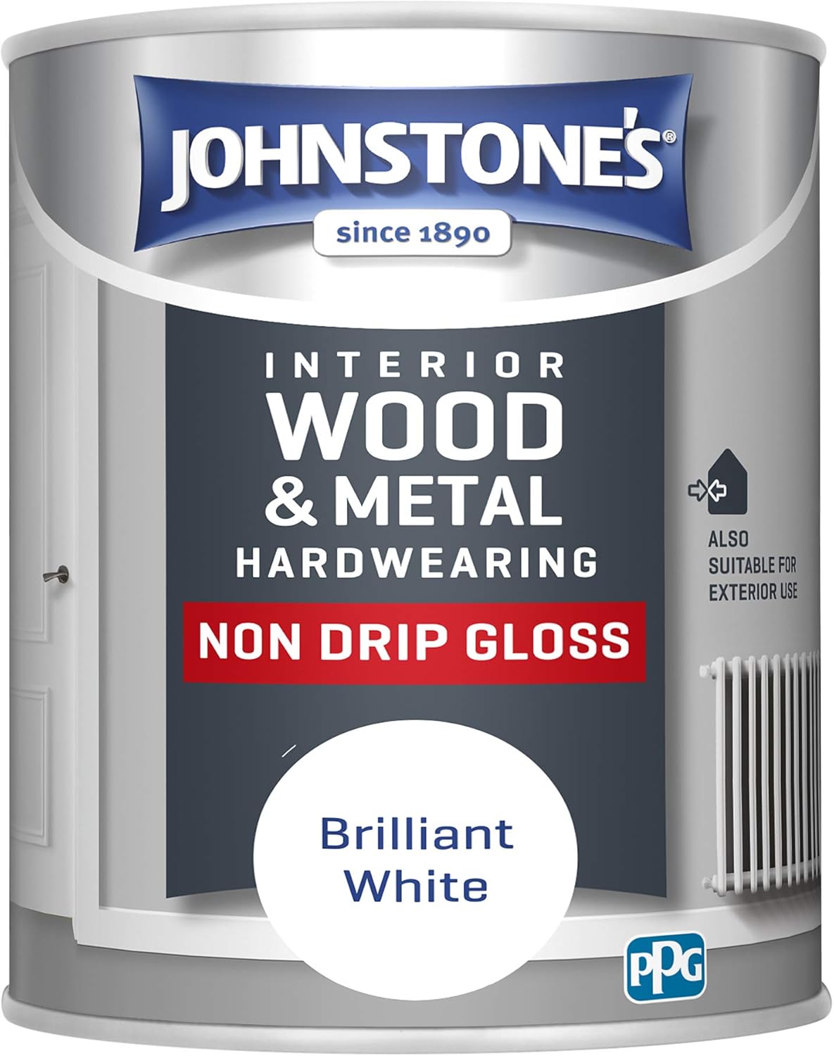 Johnstone's - Wood & Metal Hardwearing - Brilliant White - High Sheen - Non Drip - Gloss Finish - Suitable Paint Interior & Exterior - Dry in 16-24 hours - 14m2 Coverage per Litre - 750ml