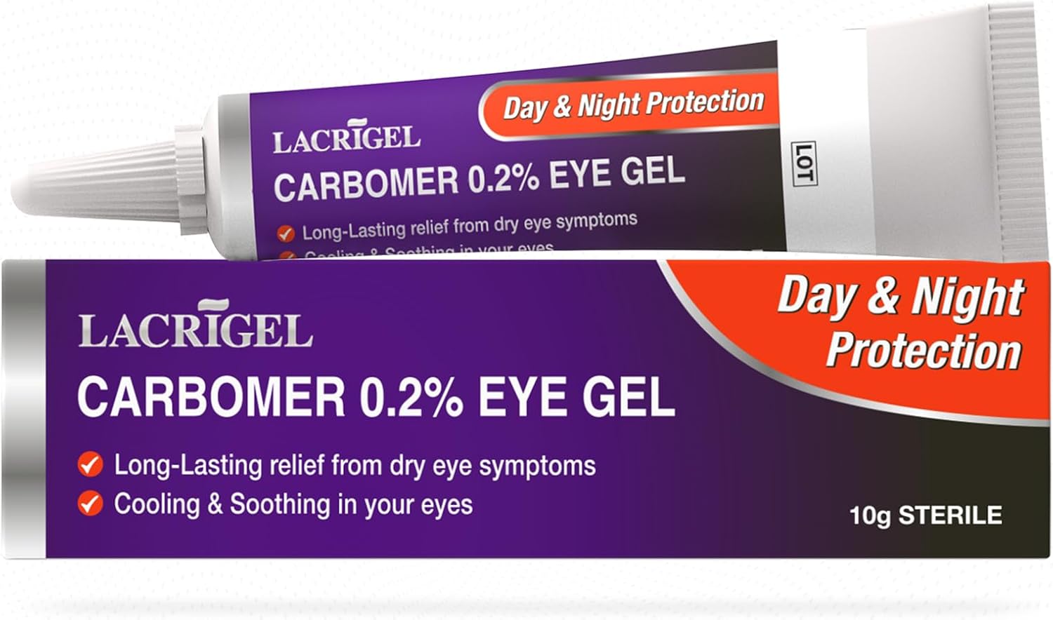 Lacrigel Dual CARBOMER 0.2% - Eye Gel for Dry, Tired, and Red Eyes - Soothes Irritation, Reduces Soreness - 24x7 Day and Night Protection - Safe and Premium Formulation - Sterile Pack of 10g