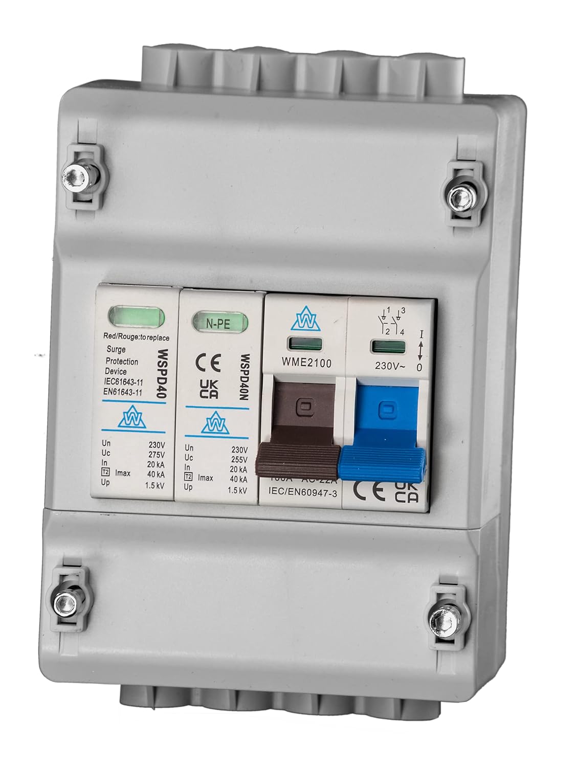 4-Way Metered Supply Isolator with 100A Isolator and Surge Protector - WCED WEC440SP