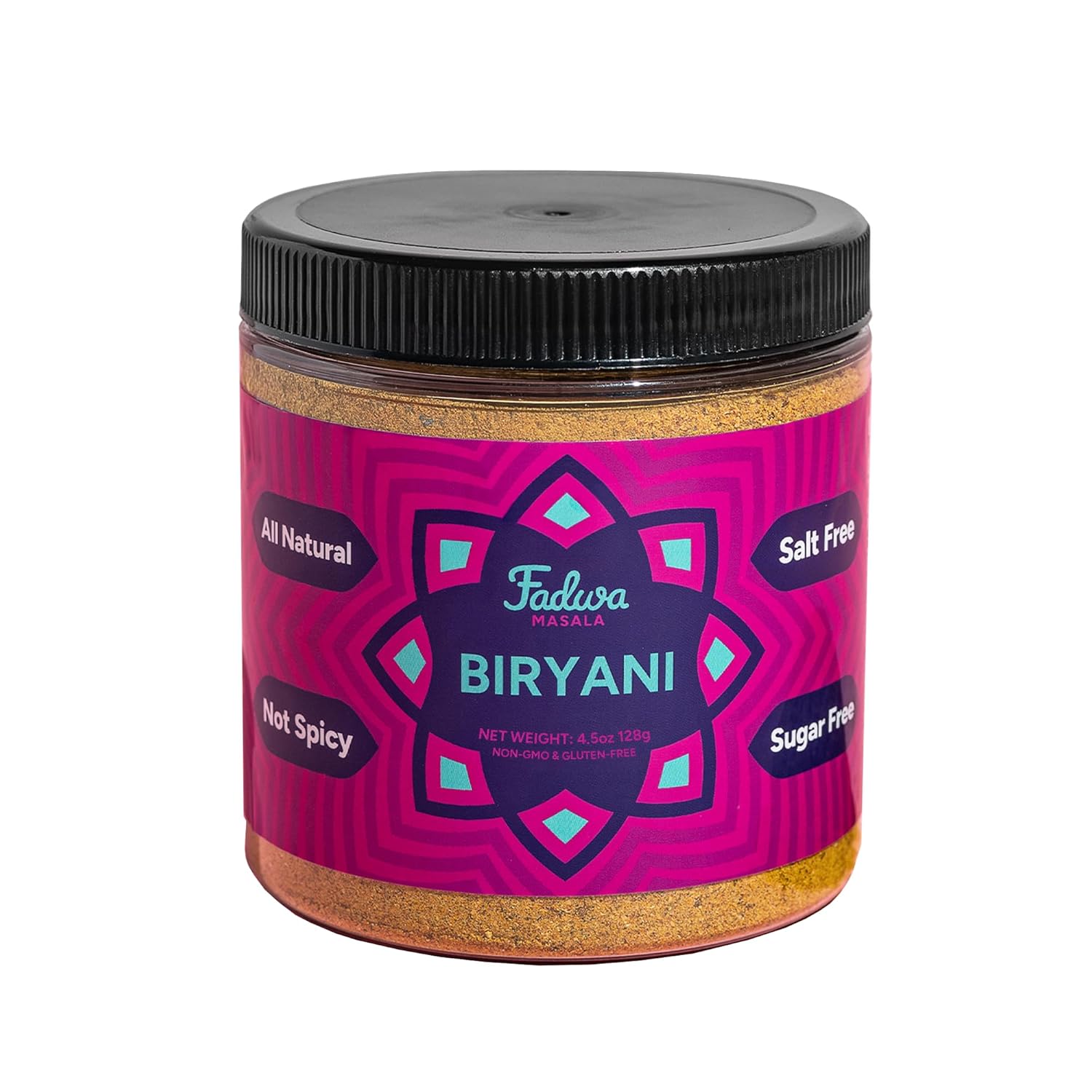 Fadwa Masala Biryani Spice Mix - 4.5 oz Jar, Salt & Sugar Free, Non-Spicy Authentic Desi Spices for Pakistani & Indian Cooking, Curry, Garam Masala - No Artificial Ingredients - Gluten Free