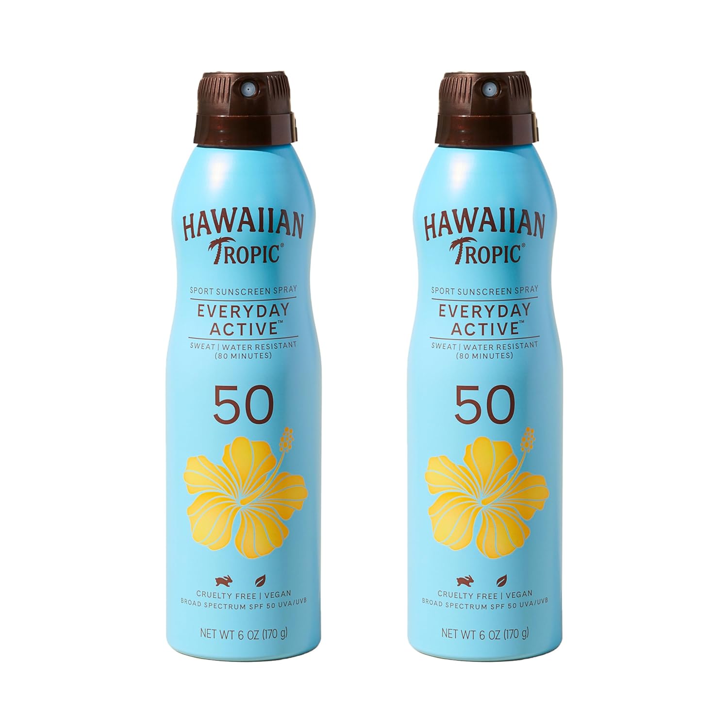 Hawaiian Tropic Everyday Active Spray Sunscreen SPF 50 | Body Sunscreen Spray SPF 50, Sunblock, Oxybenzone-Free, 6oz each Twin Pack