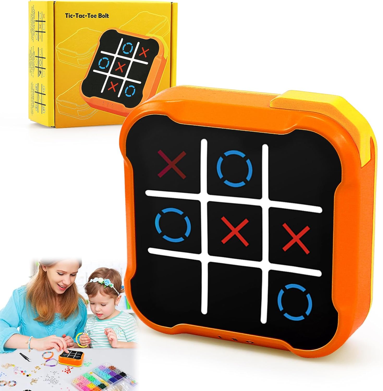 Bolt Tic Tac Toe Game - Electronic Noughts And Crosses, Memory Training Portable Travel Game For Kids and Adults (Orange)