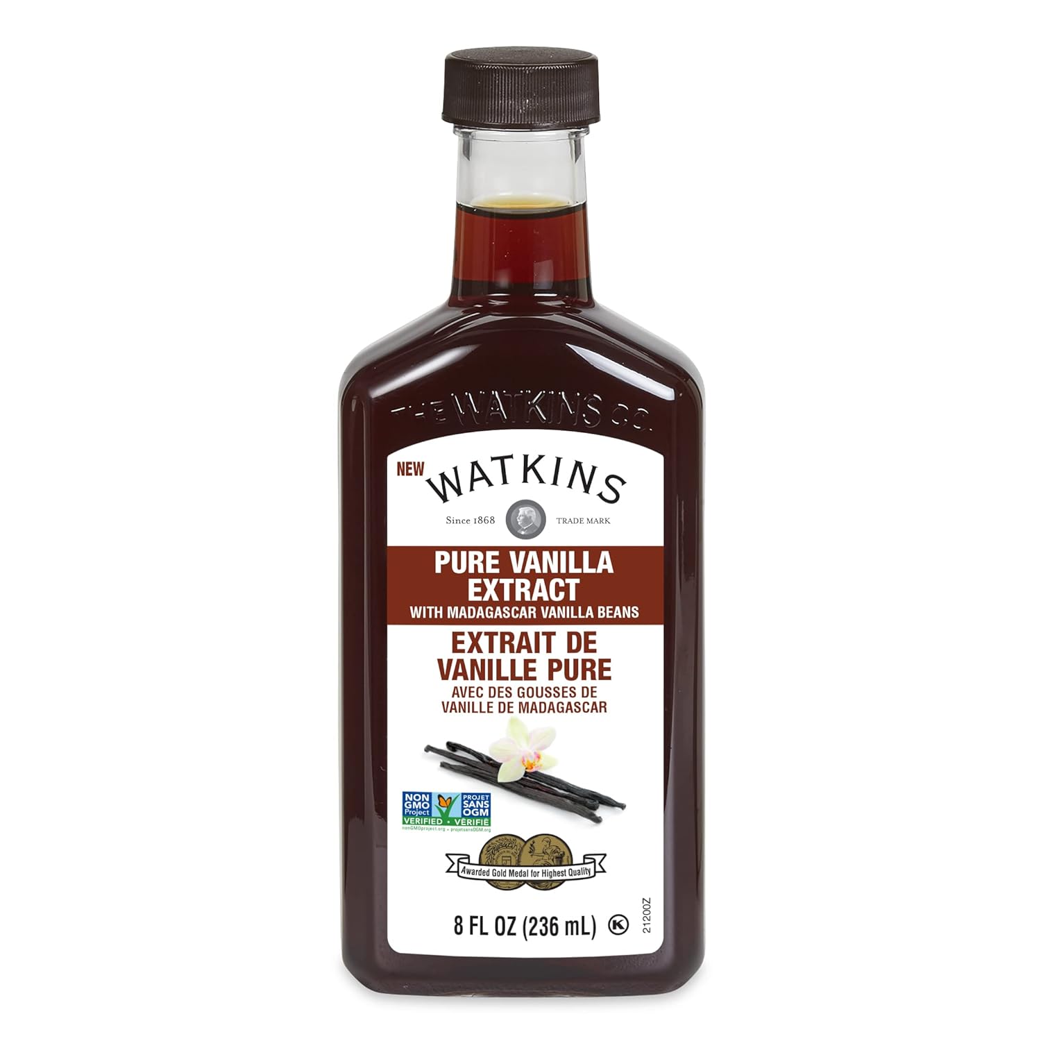 Watkins Pure Vanilla Extract, Non-GMO, Kosher, 8 oz Bottle, 1-Pack