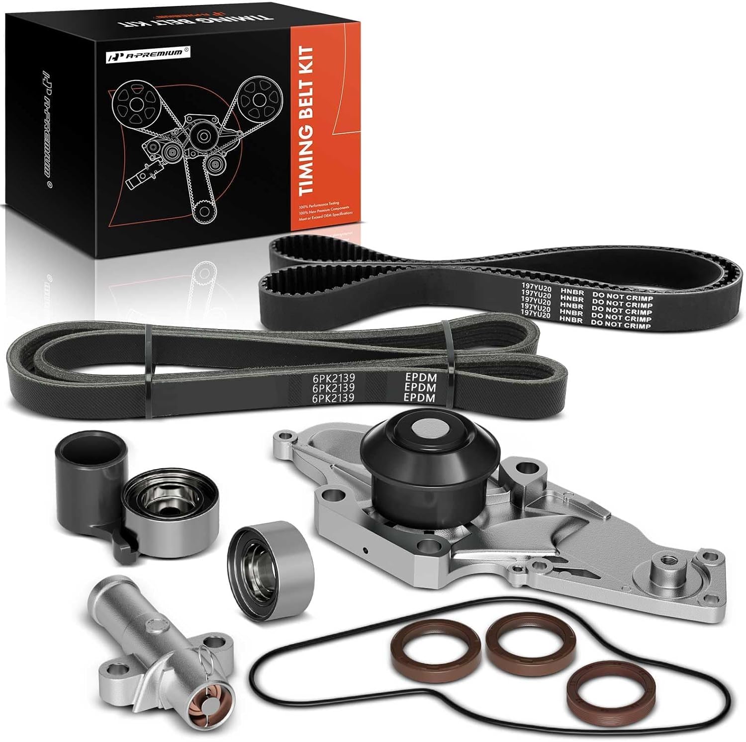 A-Premium Timing Belt Kit with Water Pump Compatible with 03-18 Honda Accord Crosstour Pilot Odyssey Ridgeline Acura MDX RDX RL TL TSX ZDX Saturn Vue 3.0L 3.2L 3.5L 3.7L V6 19200RDVJ01 TKH002 TCKWP329