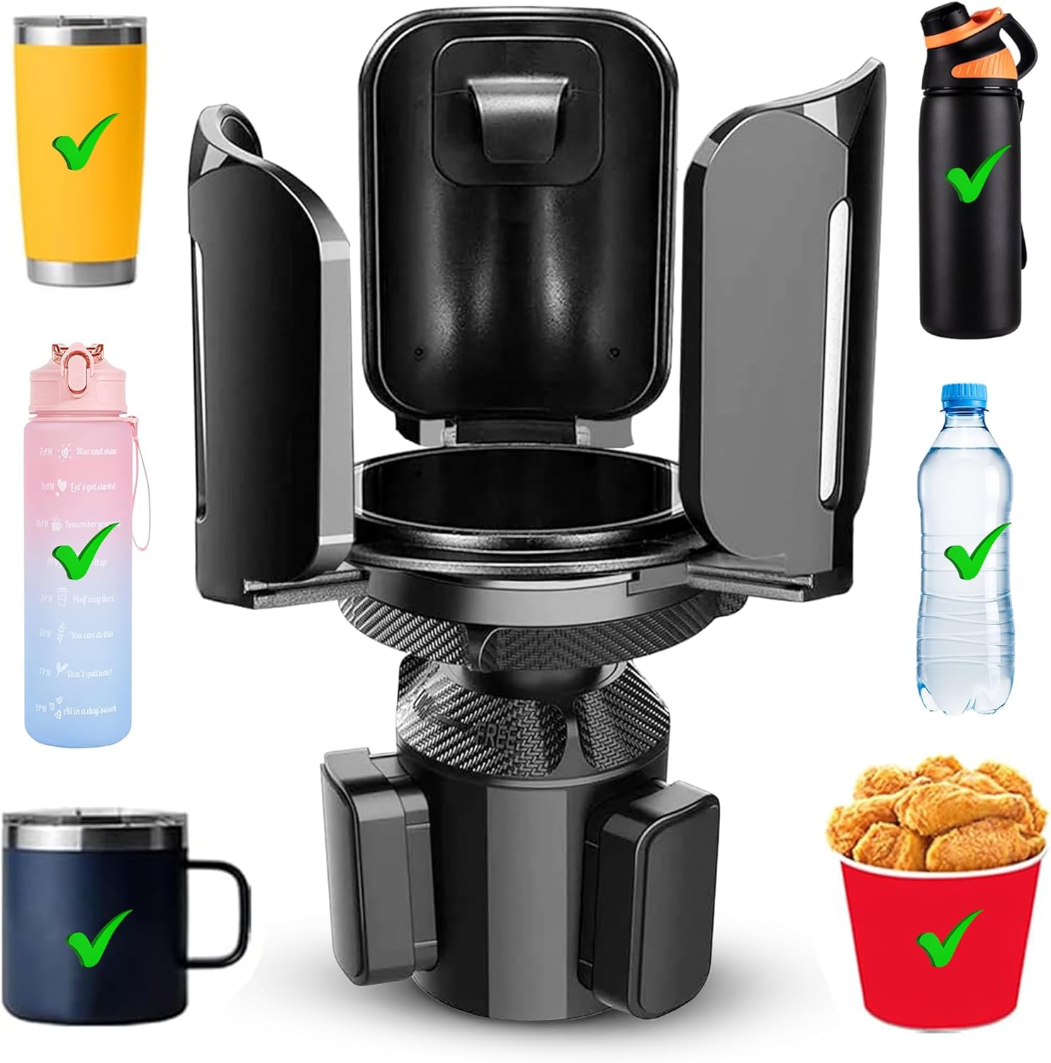 2024 Upgraded 2-in-1 Car Cup Holder Expander Adapter with Expandable Arm and Adjustable Base, 360° Rotation, Compatible with Most Coffee Mugs Bottles & Cups