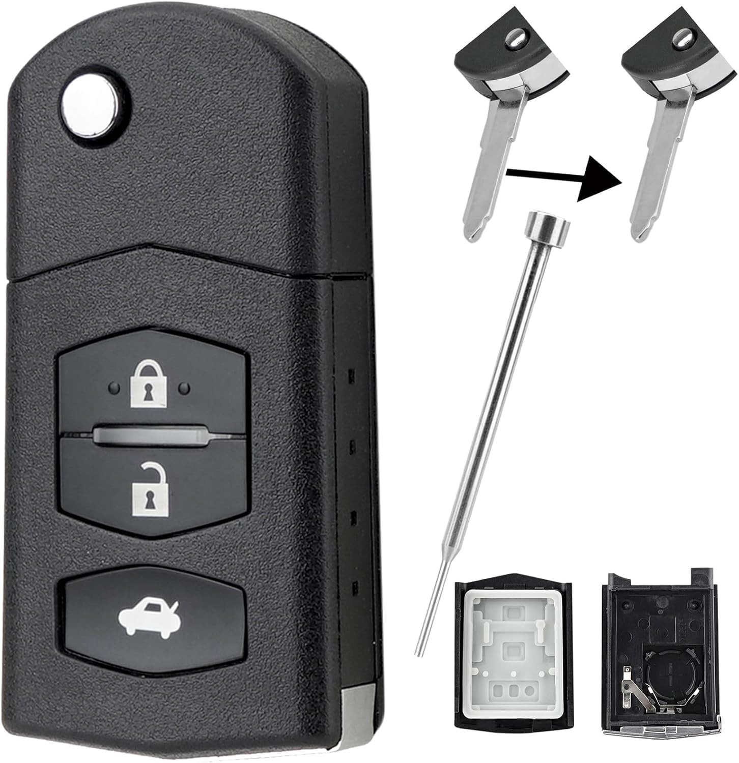 3 Buttons For Mazda 2 3 5 6 CX7 MX5 RX8 Car Key Fob Case with Pin Removal Tools and Side Battery Holder