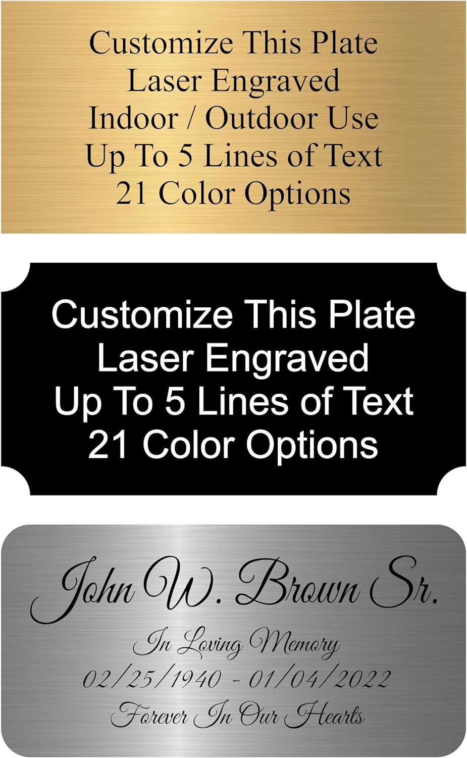 Engraved Name Plate, Personalized Name Plaque - 2x4, 2x6, 2x8, 3x6-21 Colors, 3Corner Styles, 17 Fonts Styles, Name Plates for URN, Trophy, Picture Frame, Memorial, Sign - By Customized4U - 1 Tag