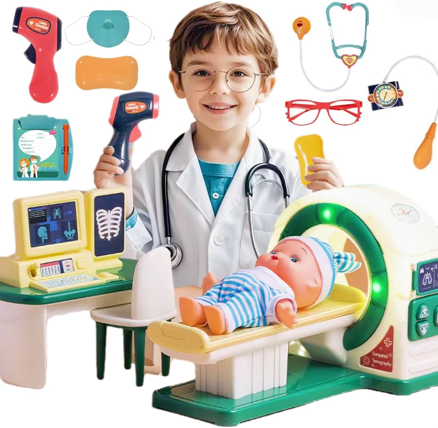 Doctor Kit for Toddlers 3-5, Kids Doctor Playset with Medical Tools, X-ray Machine and Toy Stethoscope ,Educational Pretend Play for Boys & Girls Ages 2 3 4 5 6,Birthday Gift & Dress-Up Toys