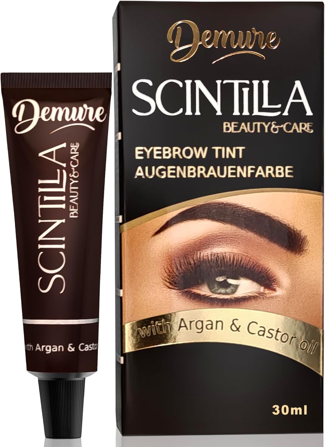 Demure Eyebrow Tint Set with Developer, 20+ Applications, Up to 4 Weeks Lasting Effect, Brow Dye Kit with Argan and Castor Oil, All in One Tinting Set (3.0 Dark Brown)