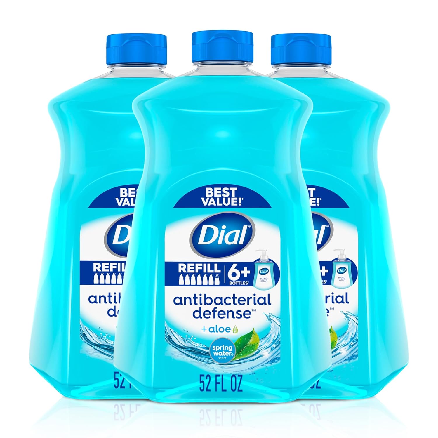 Dial Antibacterial Liquid Hand Soap Refill, Spring Water, 52 fl oz Pack of 3